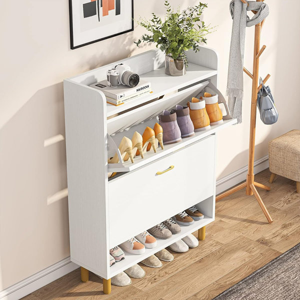 Orren Ellis Shoe Cabinet 2 Tier Shoe Storage Cabinet With Flip